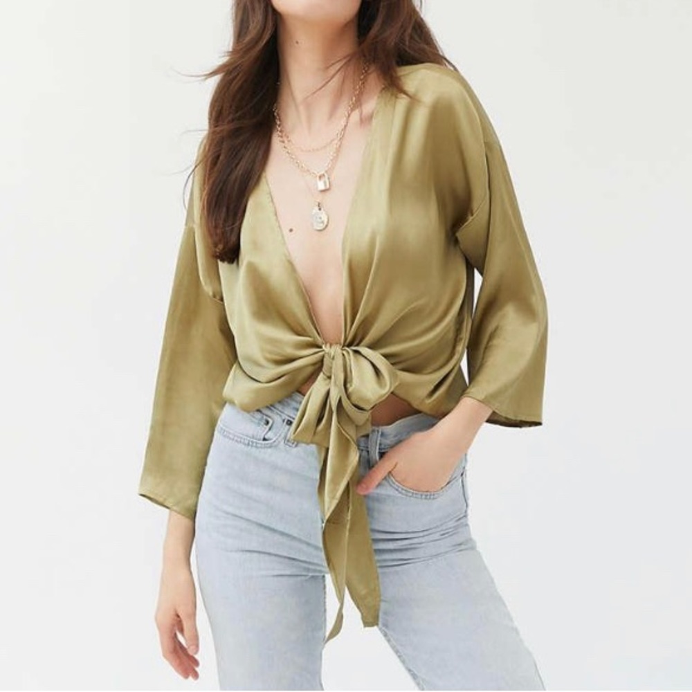 Urban Outfitters Green silky wrap top